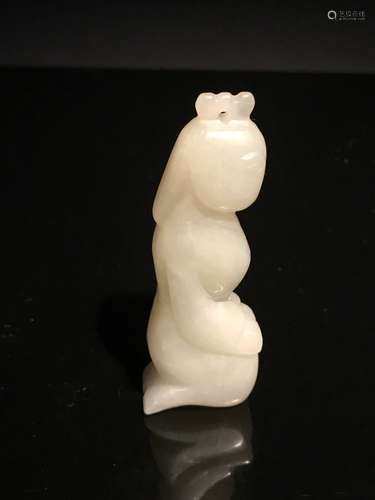 Chinese Qing White Jade Man In Prayer