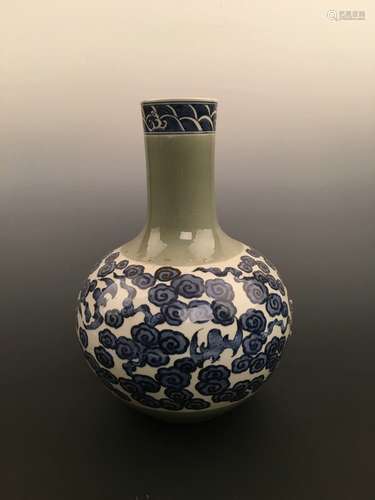 Chinese Blue and Green Porcelain Vase with Yongzheng Mark