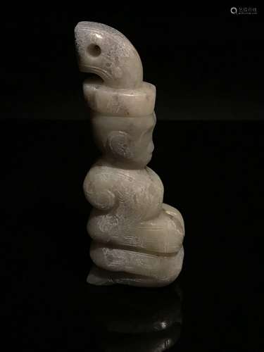 Chinese Han White Jade Man In Prayer