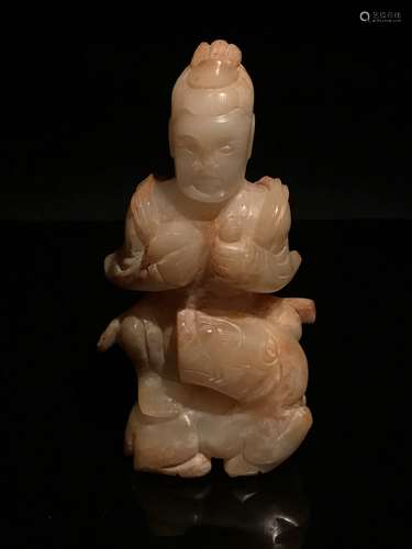 Chinese Han White Jade Warrior