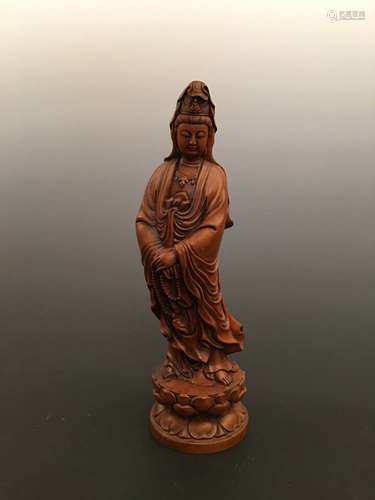 Chinese Boxwood Guanyin Statue