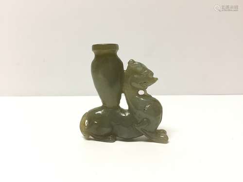 Chinese Carved Jade Foo Dog Vase