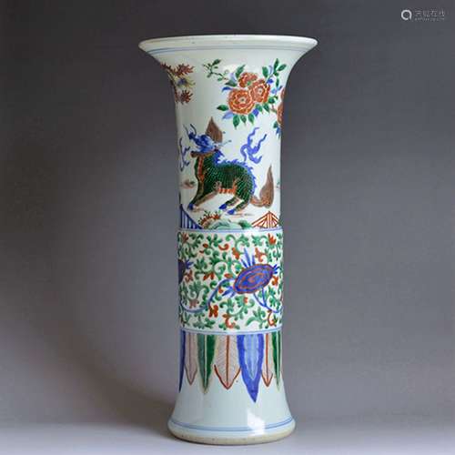 Large Chinese Porcelain Famille Rose Gu Vase