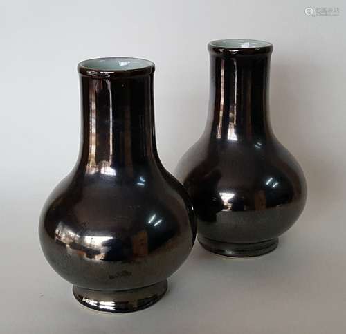 Pair Chinese Black Porcelain Vases