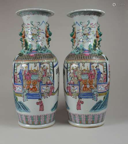 Pair Large Chinese Porcelain Famille Rose Vases