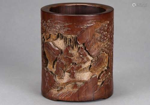 A Chinese carved Bamboo brush pot from Qing Dynasty