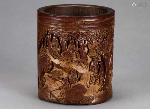 A Chinese  Carved Bamboo Brush Pot from Qing Dynasty