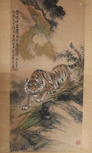 An Ink and Color on Paper of Tiger by Xiong Song Quan