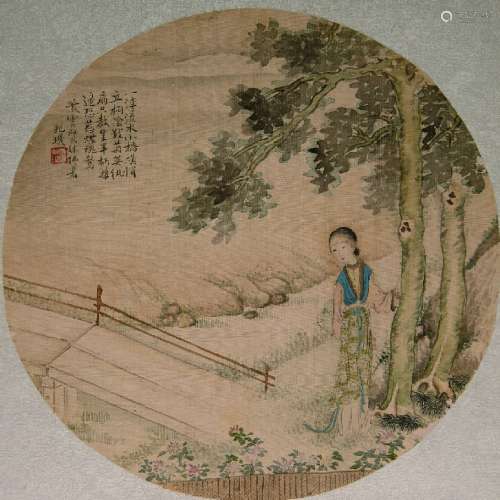 A round-framed painting of a maid