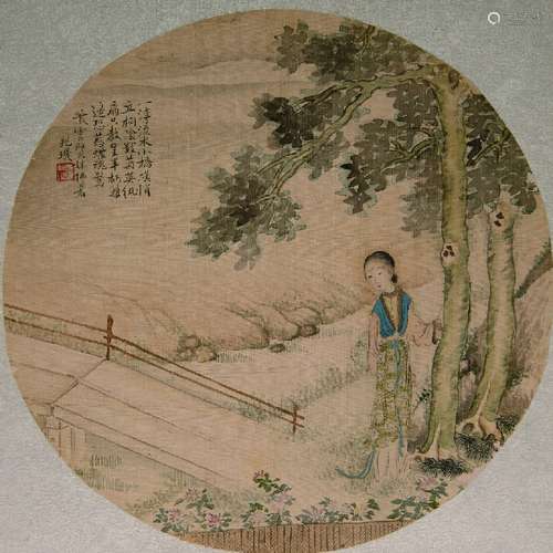 A round-framed painting of a maid