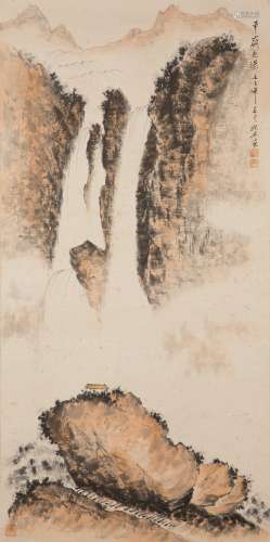 An Ink and Color on Paper of Pingling Falls by Jie Si