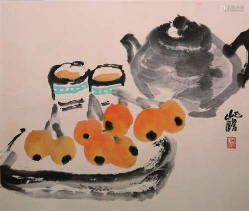 A still of Fruit on Plater by Zhu Qi Zhan (1892 - 1996)