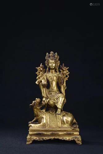 BRONZE LION AND BUDDHA FIGURE