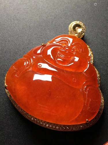 18K WITH DIAMOND RED JADITE BUDDHA SHAPED PENDANT