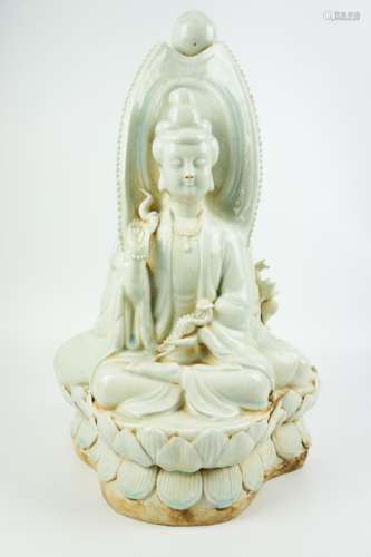 WHITE GLAZED THREE GUANYIN FIGURE