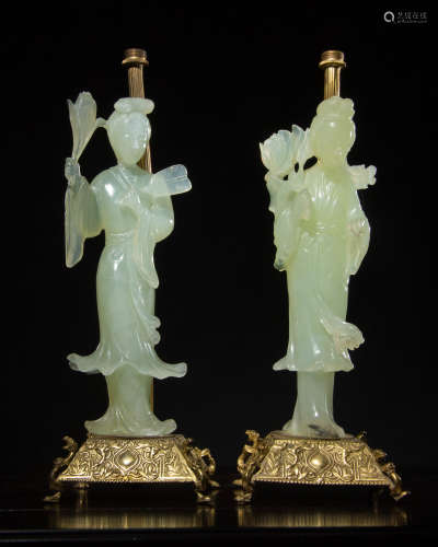 PAIR OF JADE CANDLE HOLDERS