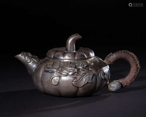 PUMPKIN SHAPED SILVER TEAPOT