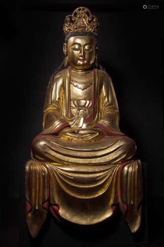 WOOD METAL GLITED BUDDHA FIGURE