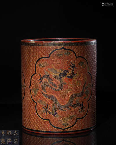 LACQUERWARE DRAGON PATTERNED PEN HOLDER