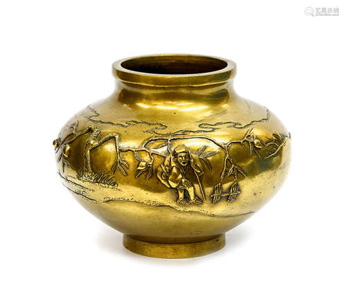 日本 铜雕罐