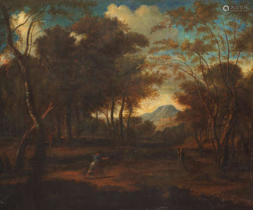 A wooded landscape with Diana hunting Circle of Jean François Millet(Antwerp 1642-1679 Paris)