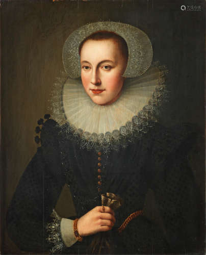 Portrait of a lady, half-length, in a black dress and a white lace ruff, Follower of Cornelis van der Voort(Antwerp 1576-1624 Amsterdam)