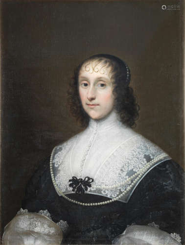 Portrait of a lady, said to be Mary Digges, bust-length, in a black dress with a white collar and pearl necklace Cornelis Jonson van Ceulen(London 1593-1661 Utrecht)