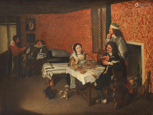 An elegant interior with figures eating and drinking, Circle of Wolfgang Heimbach(Ovelgönne circa 1613-circa 1678 Oldenburg)