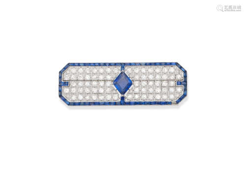 A sapphire and diamond brooch, French, circa 1925