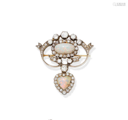 An opal and diamond brooch, circa 1890