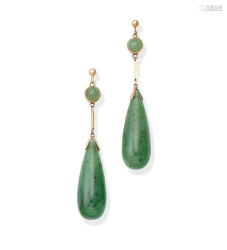 A pair of early 20th century jade earrings
