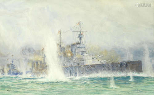 HMS New Zealand under attack William Lionel Wyllie(British, 1851-1931)
