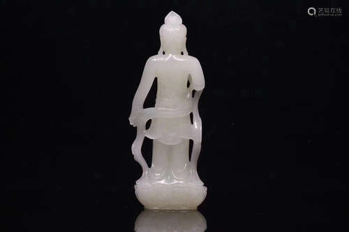 AN OLD TIBETAN HETIAN JADE SEED MATERIAL GUANYIN BUDDHA ORNAMENT