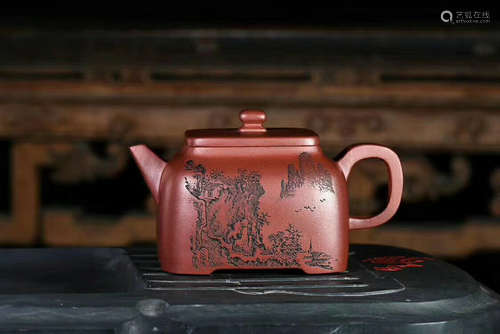 A ZHANG YONG MADE CYAN MARL PURPLE CLAY TEAPOT