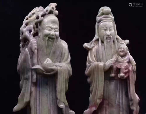 THREE QING DYNASTY OLD TIBETAN SHOU SHAN STONE FU&LU&SHOU ORANMENTS