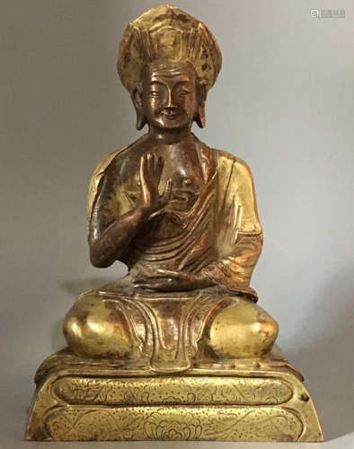 A MIDDLE TERM OF QING DYNASTY TIBETAN PURPLE LIMA COPPER GILT SHANG SHI STAUTE
