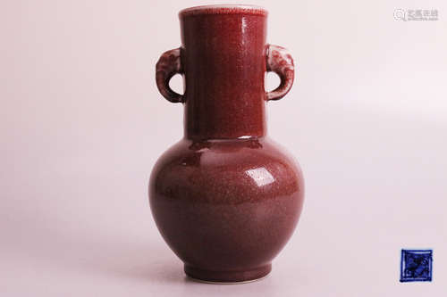 A DOUBLE-EAR CINNABAR VASE