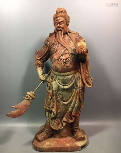 A OLD SHOU SHAN STONE GUAN GONG STAUTE