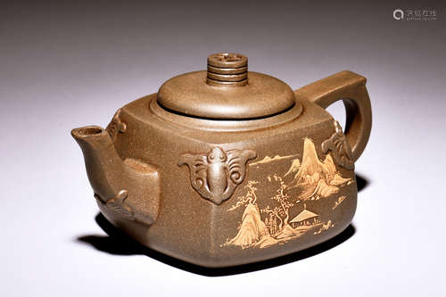 YIXING ZISHA 'CALLIGRAPHY & SCENERY' TEAPOT