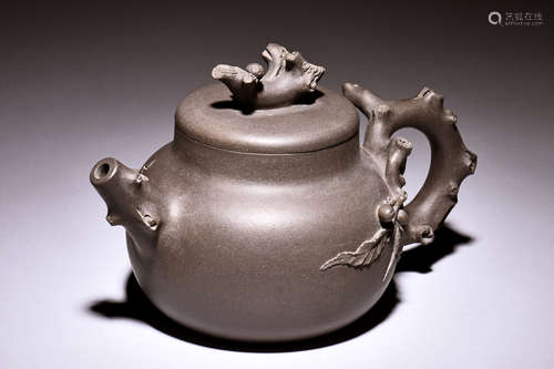 YIXING ZISHA 'CALLIGRAPHY & TREE BRANCHES' TEAPOT