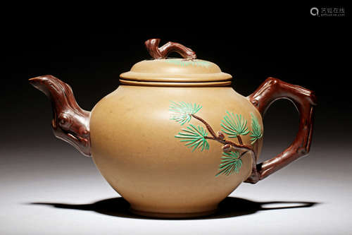 YIXING ZISHA PAINTED 'PINE TREE' TEAPOT