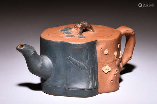 YIXING ZISHA 'PINE BAMBOO PLUM' TEAPOT