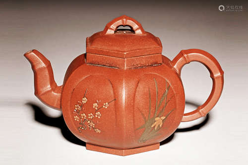 YIXING ZISHA 'FLOWERS' TEAPOT