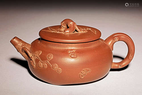 YIXING ZISHA 'WINTER PLANTS' TEAPOT