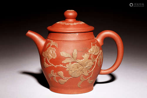 YIXING ZISHA 'FLOWERS AND INSECT' TEAPOT