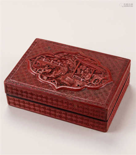 清 剔红楼阁人物纹长方盒