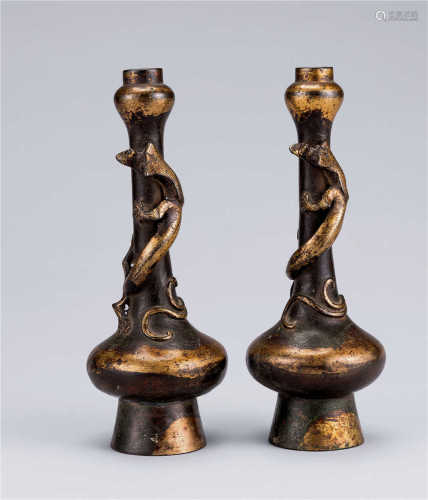 明 鎏金螭龙纹铜制花瓶 （一对）