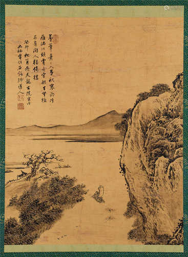 石溪（清） 1663年作 千山过尽 立轴 水墨金笺纸