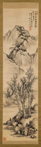 王冶梅（清） 1882年作 长林山色 立轴 水墨绫本