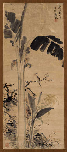 张敔（清） 1790年作 芭蕉鸣禽 立轴 设色纸本